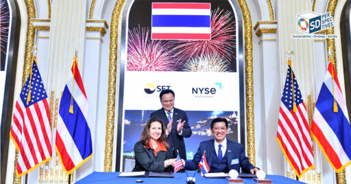 ผู้แทนตลาดหลักทรัพย์แห่งประเทศไทยและ NYSE จับมือในพิธีลงนาม MOU SD Perspectives : ESG & Business Strategy Media in Thailand