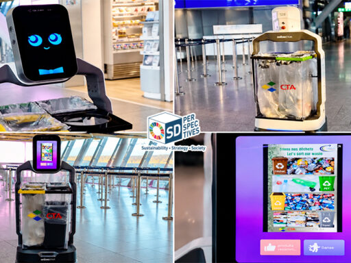 Mobile trash can robot with separate waste compartments at Geneva Airport Sustainability SD Perspectives หุ่นยนต์ถังขยะพร้อมช่องแยกขยะในสนามบินเจนีวา ประเทศสวิตเซอร์แลนด์ Lifestyle Sustainability จาก SD Perspectives