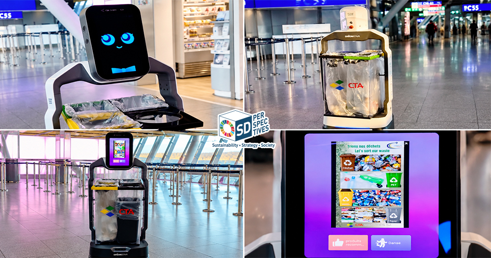 Mobile trash can robot with separate waste compartments at Geneva Airport Sustainability SD Perspectives หุ่นยนต์ถังขยะพร้อมช่องแยกขยะในสนามบินเจนีวา ประเทศสวิตเซอร์แลนด์ Lifestyle Sustainability จาก SD Perspectives